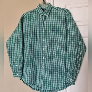 Ralph Lauren Men's Green Plaid Button-Down Shirt Size M cotton